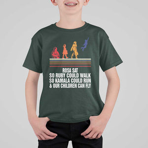 Harris 2024 T Shirt For Kid Rosa Sat So Ruby Could Walk So Kamala Could Run And Our Children Can Fly TS11 Dark Forest Green Print Your Wear