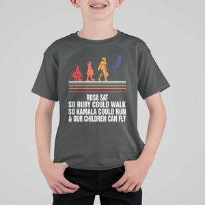 Harris 2024 T Shirt For Kid Rosa Sat So Ruby Could Walk So Kamala Could Run And Our Children Can Fly TS11 Dark Heather Print Your Wear