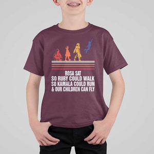 Harris 2024 T Shirt For Kid Rosa Sat So Ruby Could Walk So Kamala Could Run And Our Children Can Fly TS11 Maroon Print Your Wear