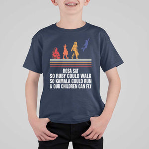 Harris 2024 T Shirt For Kid Rosa Sat So Ruby Could Walk So Kamala Could Run And Our Children Can Fly TS11 Navy Print Your Wear