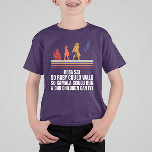 Harris 2024 T Shirt For Kid Rosa Sat So Ruby Could Walk So Kamala Could Run And Our Children Can Fly TS11 Purple Print Your Wear