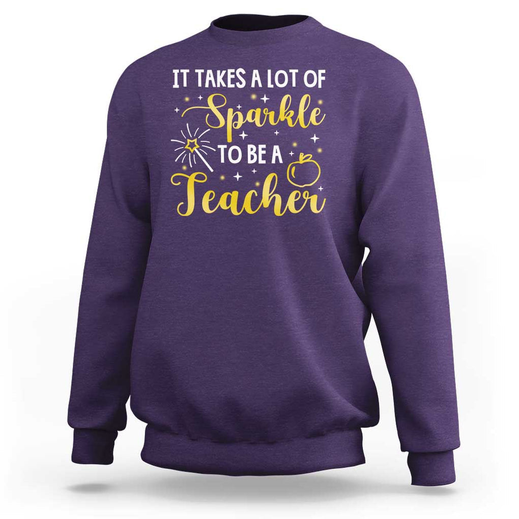 It Takes Lots of Sparkle To Be a Teacher Sweatshirt Back To School Golden Apple Star TS11 Purple Print Your Wear