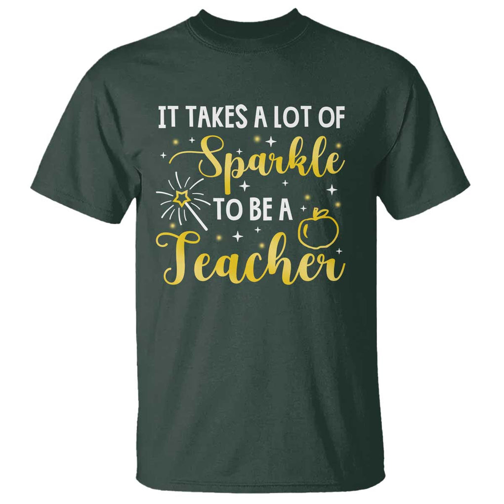It Takes Lots of Sparkle To Be a Teacher T Shirt Back To School Golden Apple Star TS11 Dark Forest Green Print Your Wear