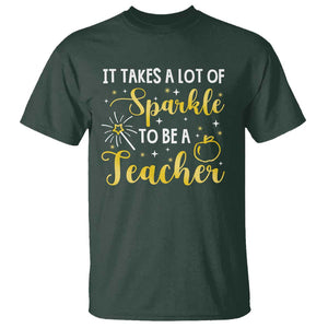 It Takes Lots of Sparkle To Be a Teacher T Shirt Back To School Golden Apple Star TS11 Dark Forest Green Print Your Wear