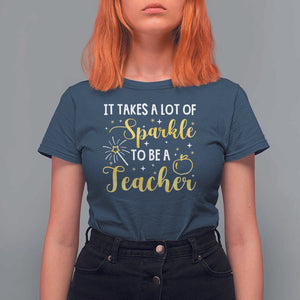 It Takes Lots of Sparkle To Be a Teacher T Shirt For Women Back To School Golden Apple Star TS11 Navy Print Your Wear