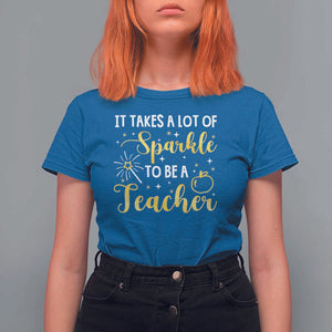 It Takes Lots of Sparkle To Be a Teacher T Shirt For Women Back To School Golden Apple Star TS11 Royal Blue Print Your Wear