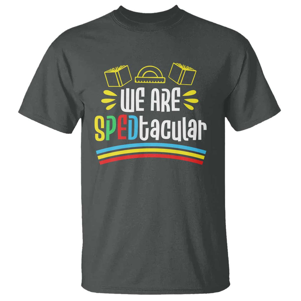 Special Education Teacher T Shirt We Are SPEDtacular Book Ruler TS11 Dark Heather Print Your Wear