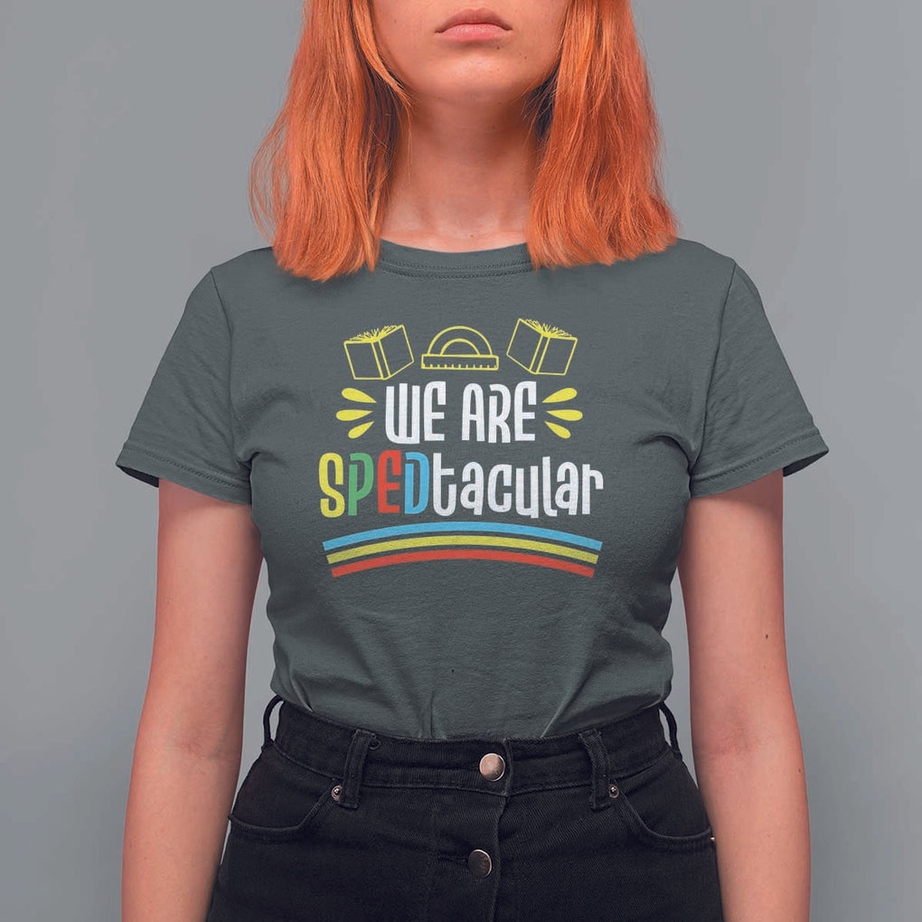 Special Education Teacher T Shirt For Women We Are SPEDtacular Book Ruler TS11 Dark Heather Print Your Wear