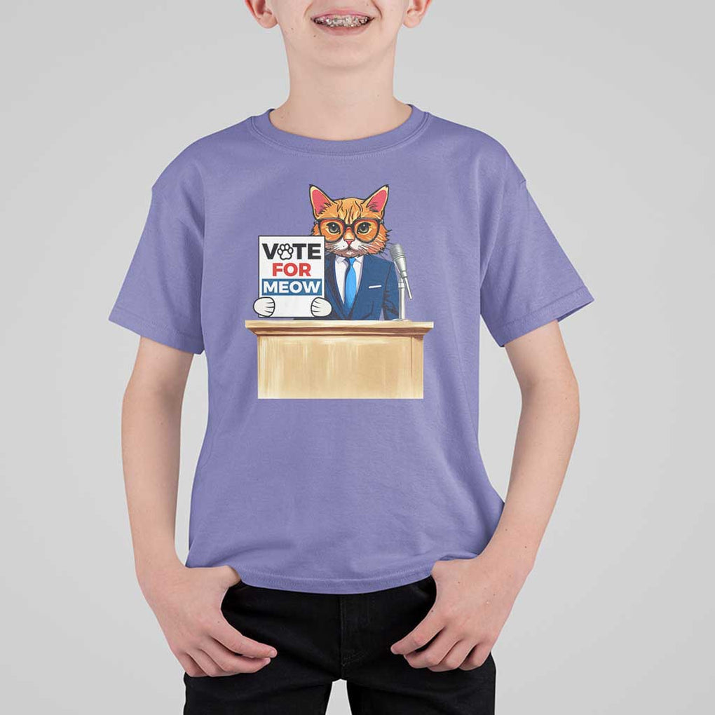 Funny Vote for Meow T Shirt For Kid Cat Election Campaign Kamala President 2024 TS11 Violet Print Your Wear