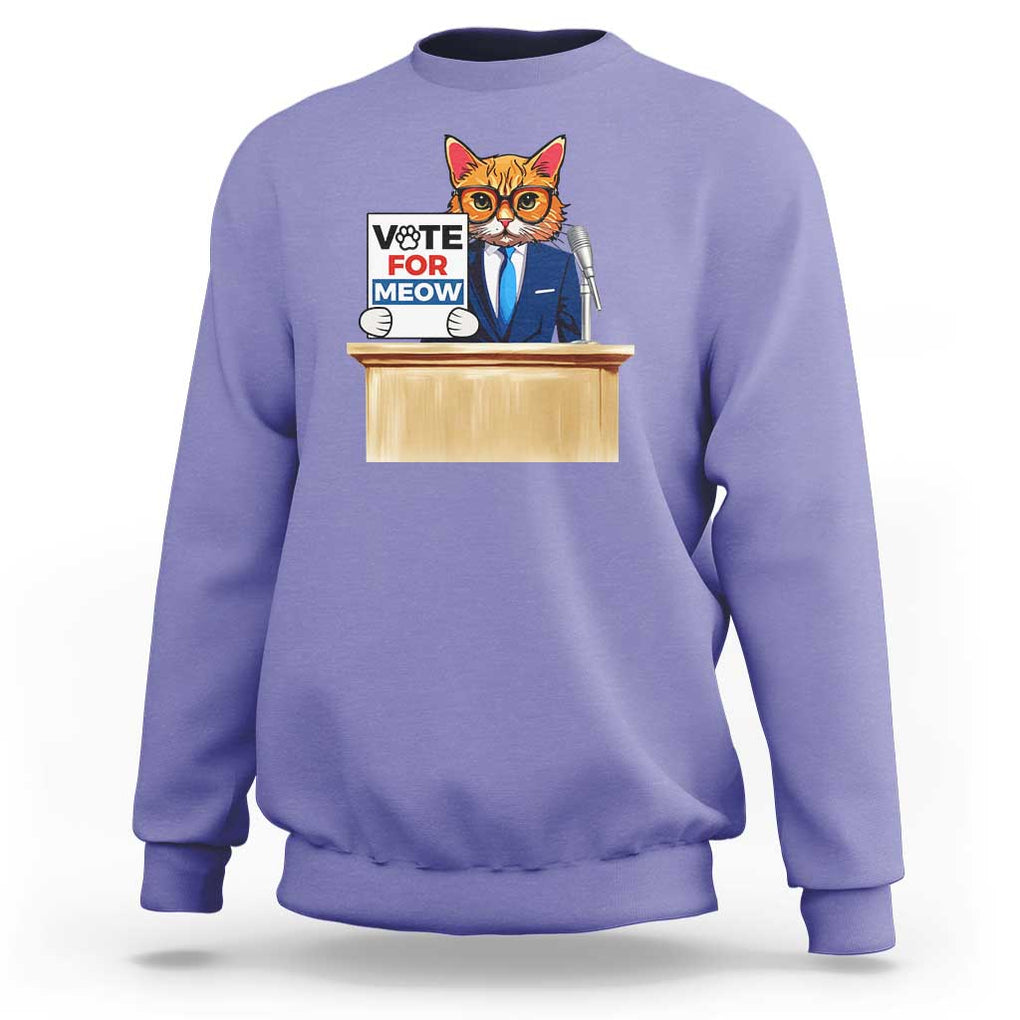 Funny Vote for Meow Sweatshirt Cat Election Campaign Kamala President 2024 TS11 Violet Print Your Wear