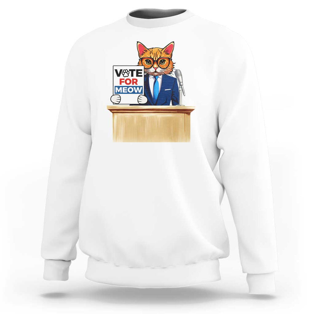 Funny Vote for Meow Sweatshirt Cat Election Campaign Kamala President 2024 TS11 White Print Your Wear