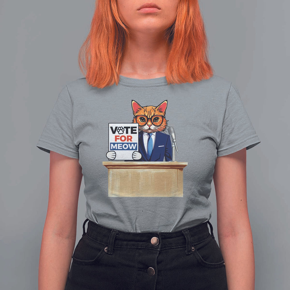 Funny Vote for Meow T Shirt For Women Cat Election Campaign Kamala President 2024 TS11 Sport Gray Print Your Wear