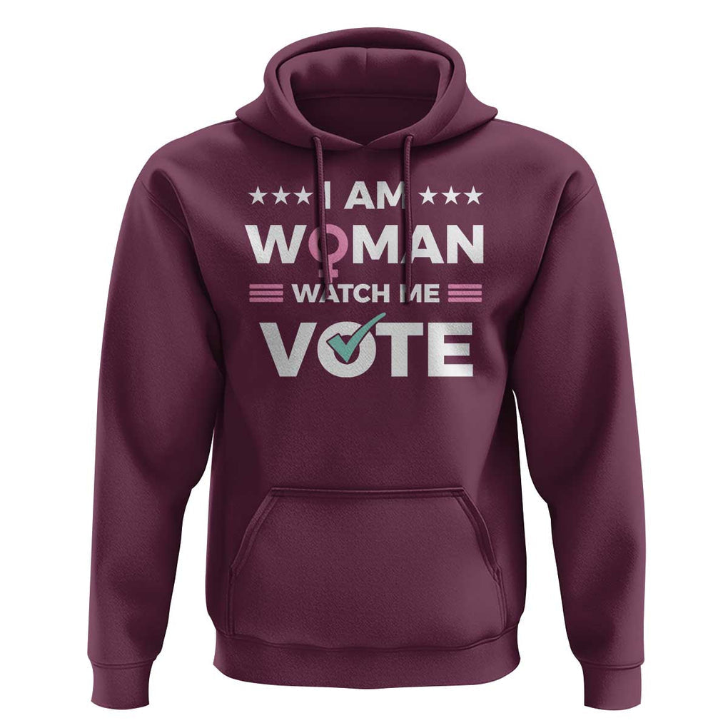 I Am Woman Watch Me Vote Hoodie Feminist Women's Rights Gender symbol TS11 Maroon Print Your Wear