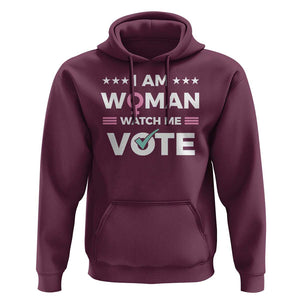I Am Woman Watch Me Vote Hoodie Feminist Women's Rights Gender symbol TS11 Maroon Print Your Wear