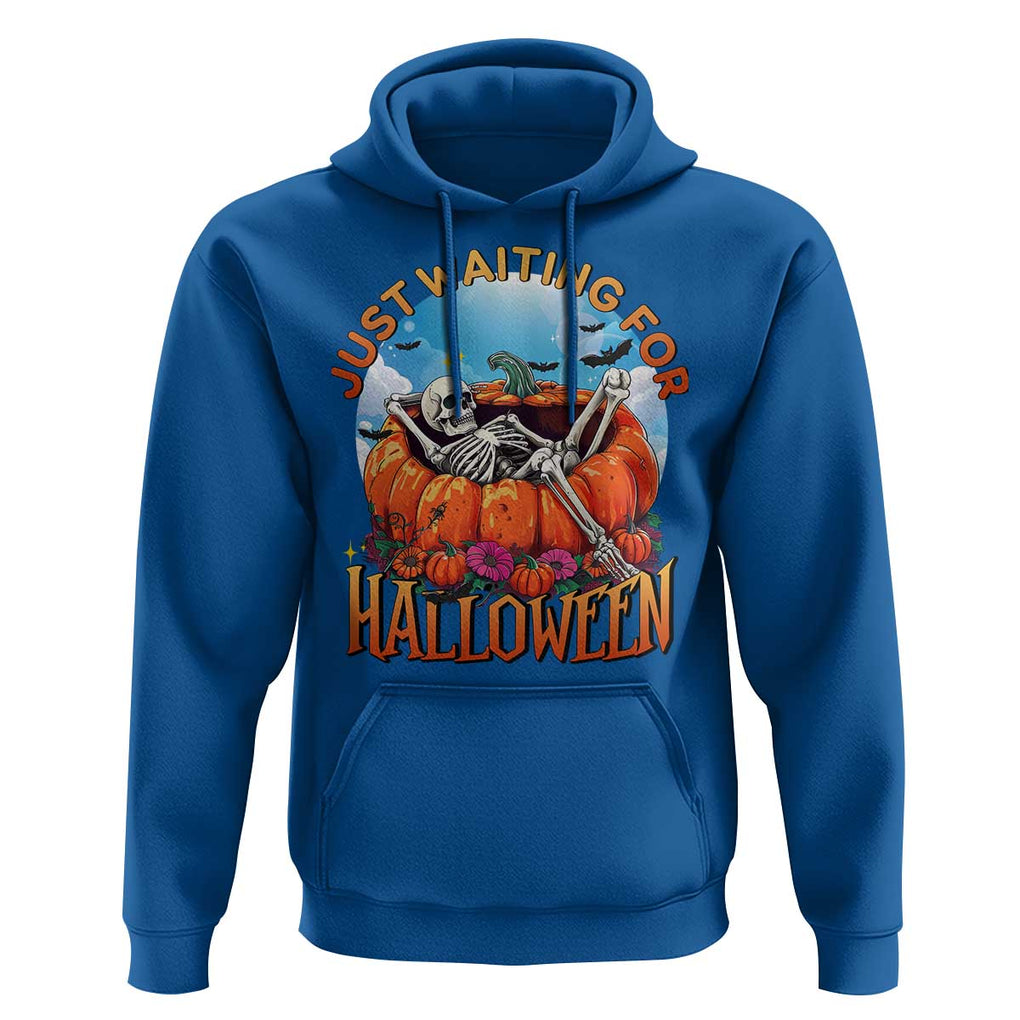 Just Waiting For Halloween Hoodie Spooky Skeleton Pumpkin Summer Vibes TS11 Royal Blue Print Your Wear