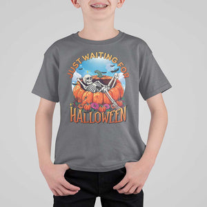 Just Waiting For Halloween T Shirt For Kid Spooky Skeleton Pumpkin Summer Vibes TS11 Charcoal Print Your Wear