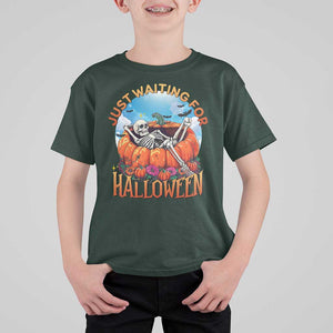Just Waiting For Halloween T Shirt For Kid Spooky Skeleton Pumpkin Summer Vibes TS11 Dark Forest Green Print Your Wear