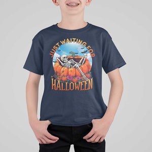 Just Waiting For Halloween T Shirt For Kid Spooky Skeleton Pumpkin Summer Vibes TS11 Navy Print Your Wear