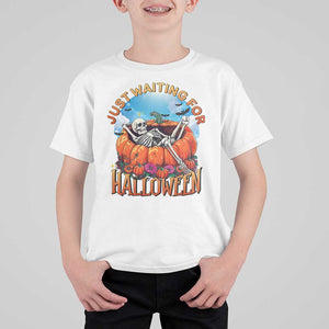 Just Waiting For Halloween T Shirt For Kid Spooky Skeleton Pumpkin Summer Vibes TS11 White Print Your Wear