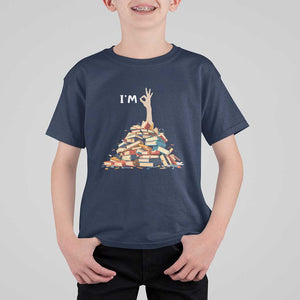 Funny Book Lover T Shirt For Kid I'm Okay Reading Books Teacher School TS11 Navy Print Your Wear