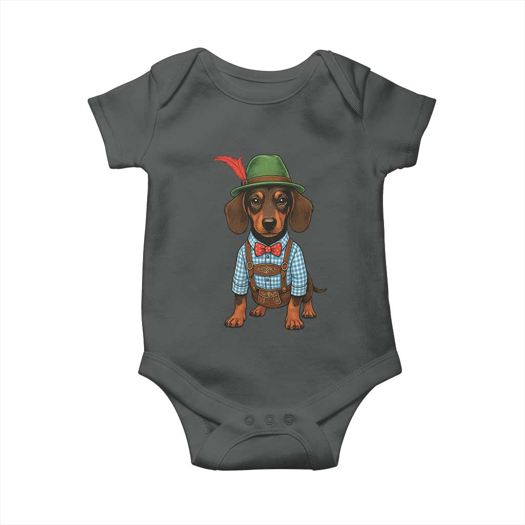Oktoberfest Dachshund Cute Wiener Dog German Festival Baby Onesie TS11 Dark Heather Print Your Wear