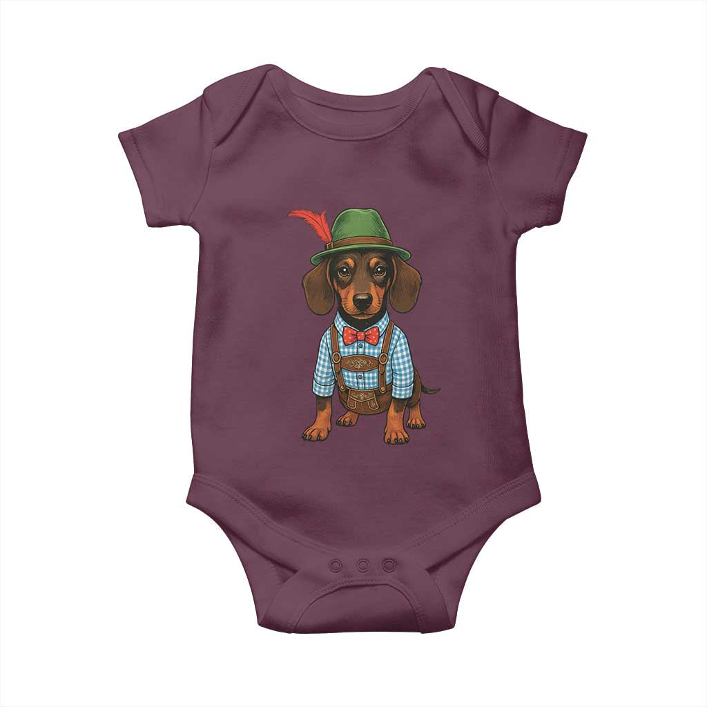 Oktoberfest Dachshund Cute Wiener Dog German Festival Baby Onesie TS11 Maroon Print Your Wear