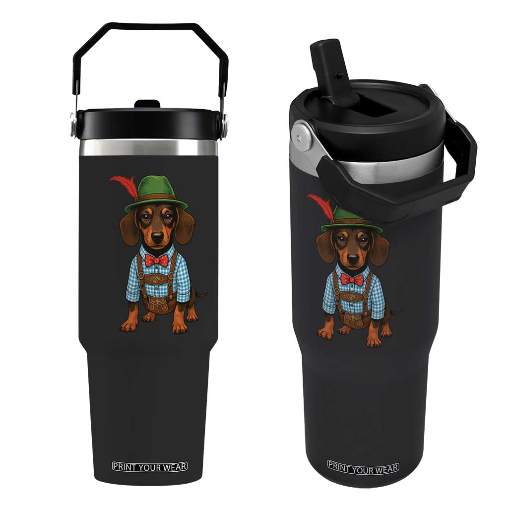Oktoberfest Dachshund Cute Wiener Dog German Festival Flip Straw Tumbler TS11 One Size: 30 oz Black Print Your Wear