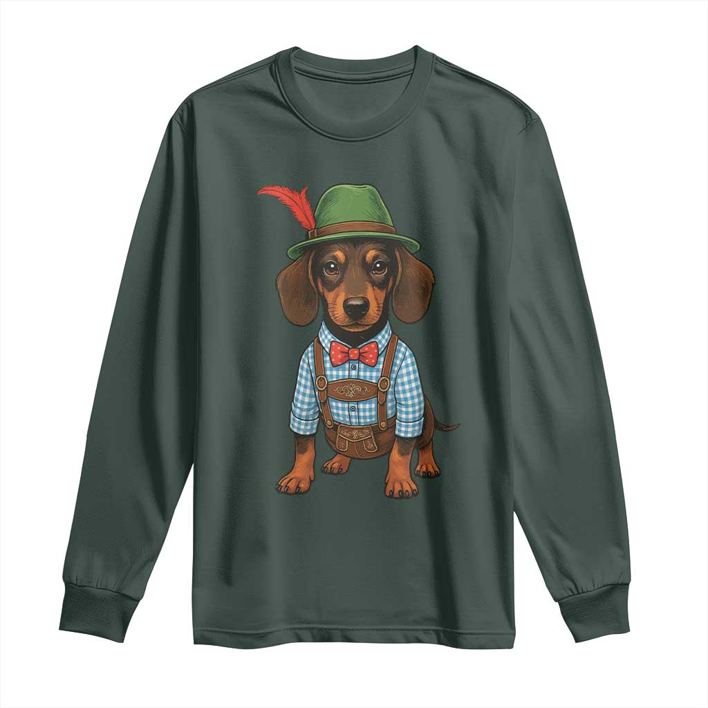 Oktoberfest Dachshund Cute Wiener Dog German Festival Long Sleeve Shirt TS11 Dark Forest Green Print Your Wear