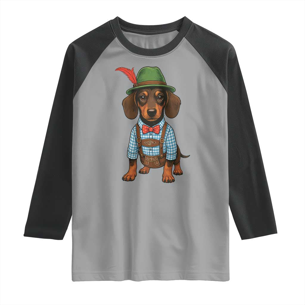 Oktoberfest Dachshund Cute Wiener Dog German Festival Raglan Shirt TS11 Sport Gray Black Print Your Wear