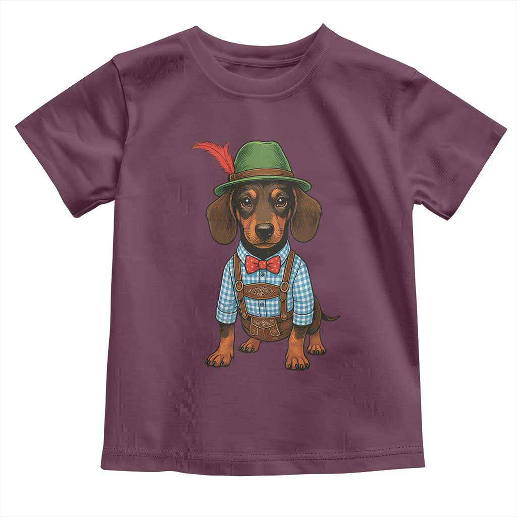 Oktoberfest Dachshund Cute Wiener Dog German Festival Toddler T Shirt TS11 Maroon Print Your Wear