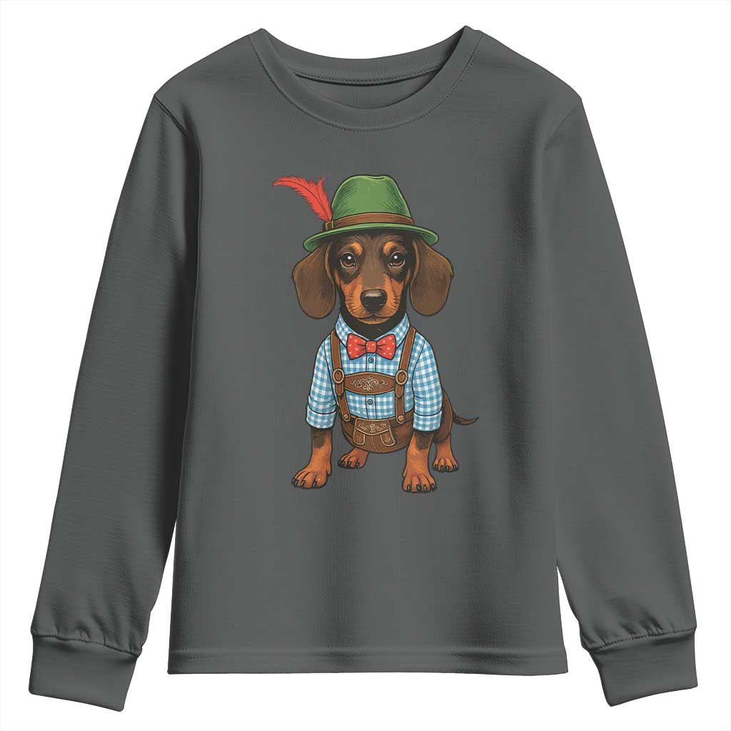 Oktoberfest Dachshund Cute Wiener Dog German Festival Youth Sweatshirt TS11 Dark Heather Print Your Wear