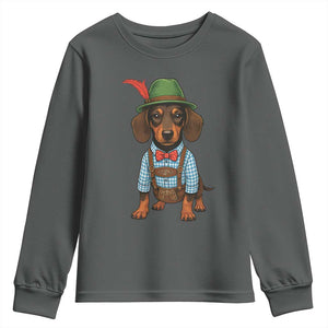 Oktoberfest Dachshund Cute Wiener Dog German Festival Youth Sweatshirt TS11 Dark Heather Print Your Wear