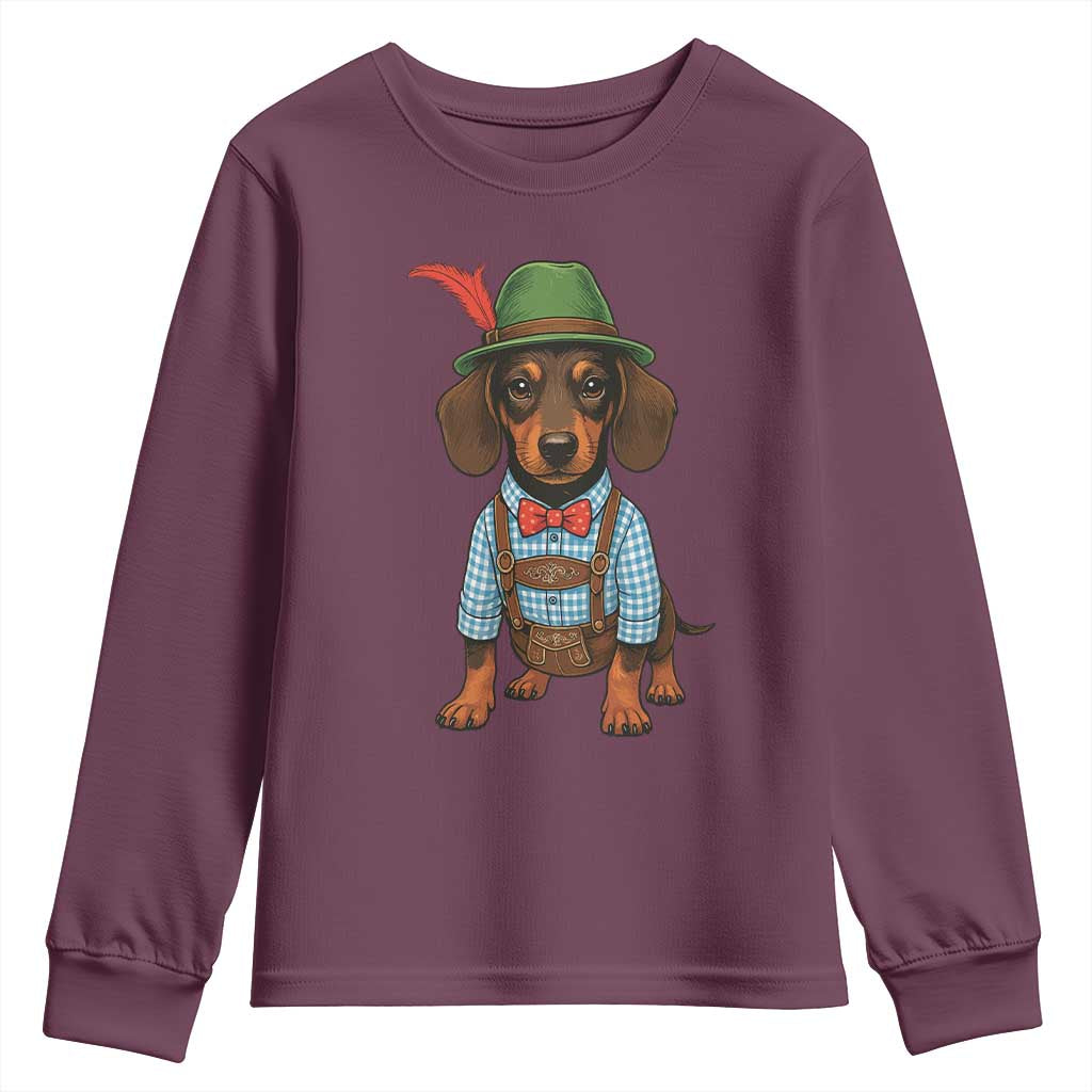 Oktoberfest Dachshund Cute Wiener Dog German Festival Youth Sweatshirt TS11 Maroon Print Your Wear