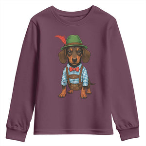 Oktoberfest Dachshund Cute Wiener Dog German Festival Youth Sweatshirt TS11 Maroon Print Your Wear