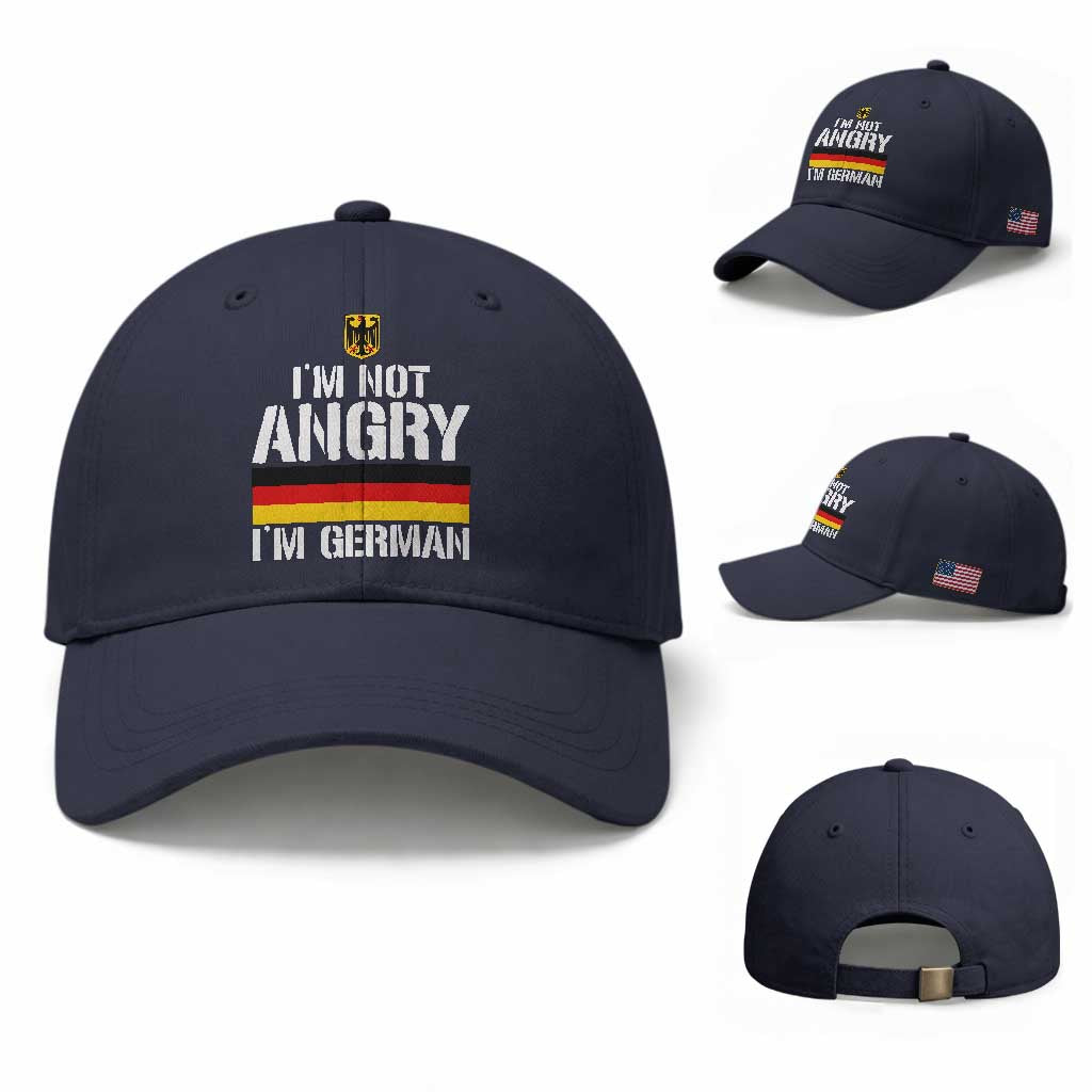 Funny I Am Not Angry I Am German Baseball Cap Germany Flag German American TS11 Baseball Cap Universal Fit Navy Print Your Wear