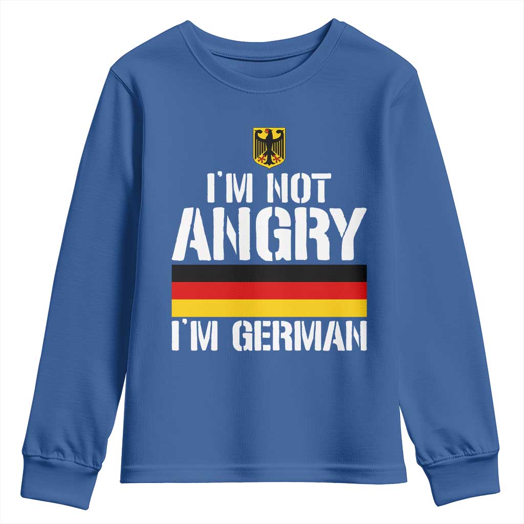 Funny I Am Not Angry I Am German Youth Sweatshirt Germany Flag German American TS11 Royal Blue Print Your Wear