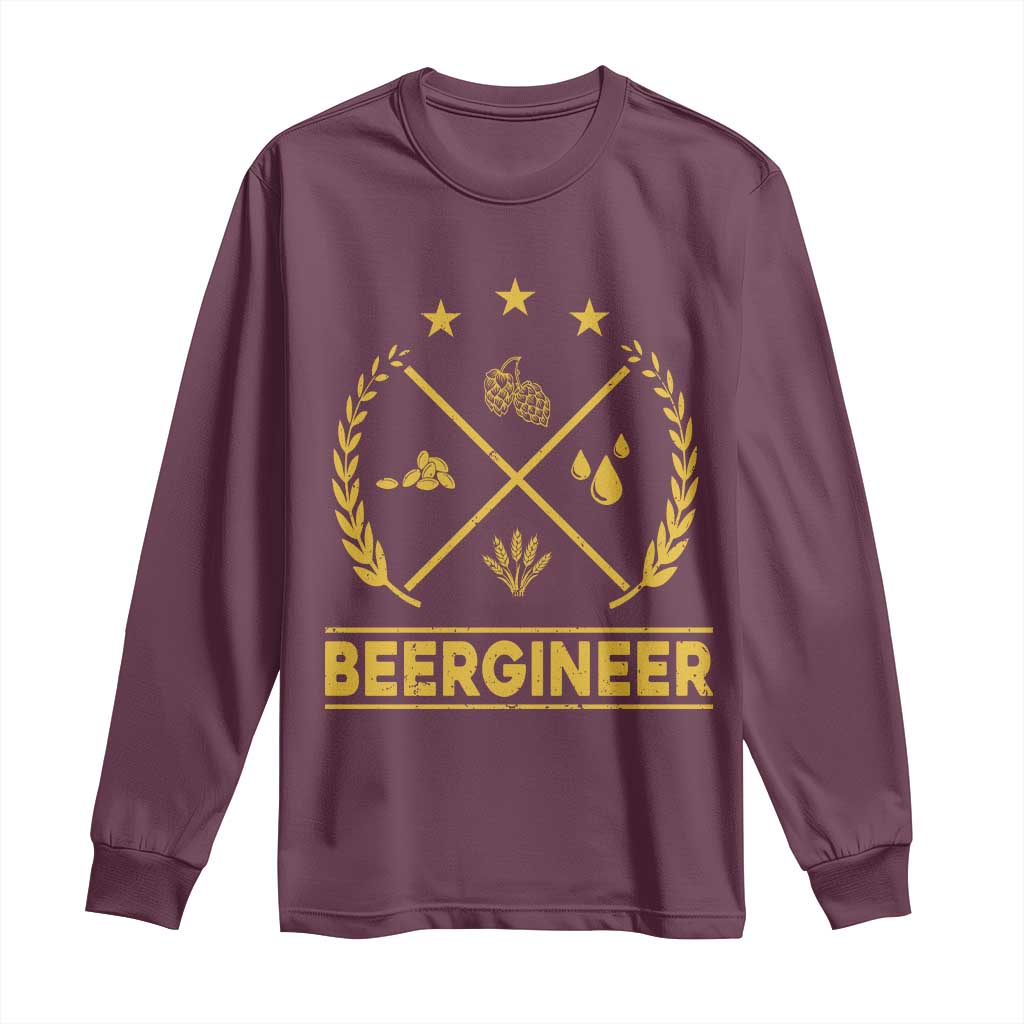Funny Beergineer Long Sleeve Shirt Homebrew Craft Beer Drinking Lover TS11 Maroon Print Your Wear