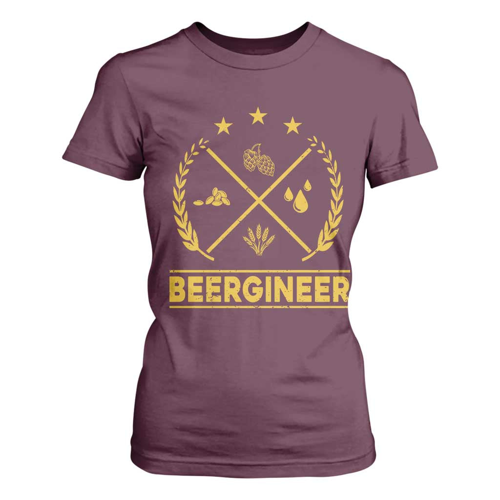 Funny Beergineer T Shirt For Women Homebrew Craft Beer Drinking Lover TS11 Maroon Print Your Wear