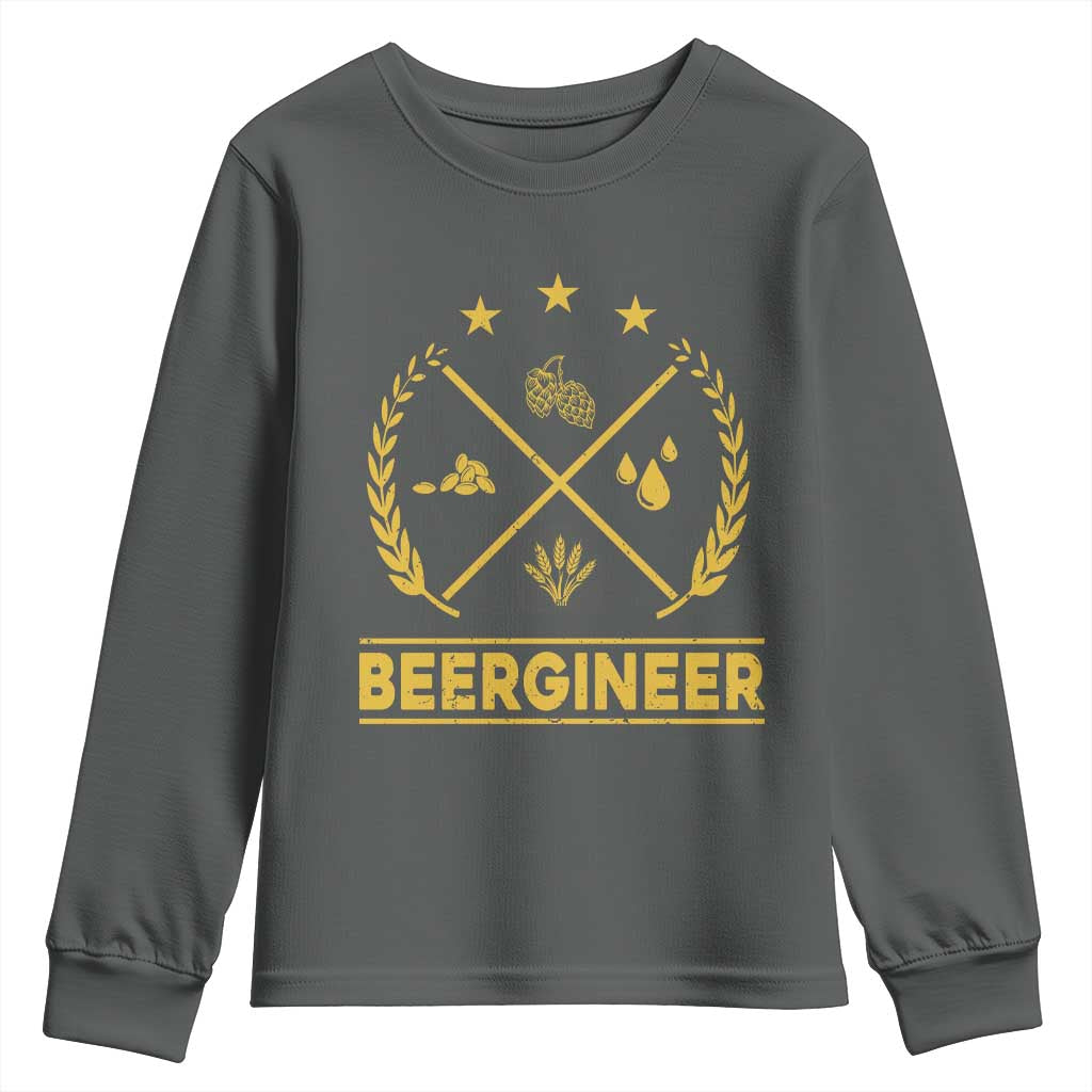 Funny Beergineer Youth Sweatshirt Homebrew Craft Beer Drinking Lover TS11 Dark Heather Print Your Wear