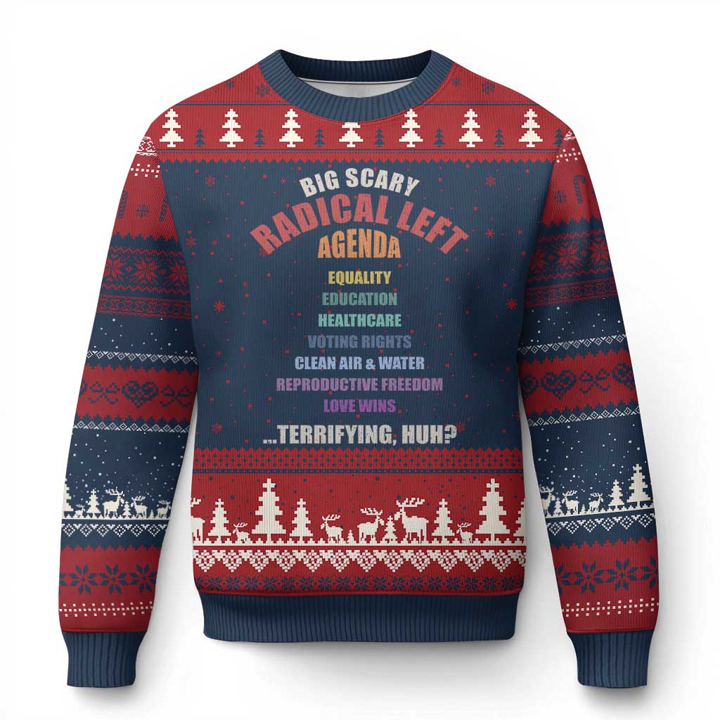 Big Scary Radical Left Agenda Ugly Christmas Sweater Funny Social Justice Activist TS11 Navy Red Print Your Wear