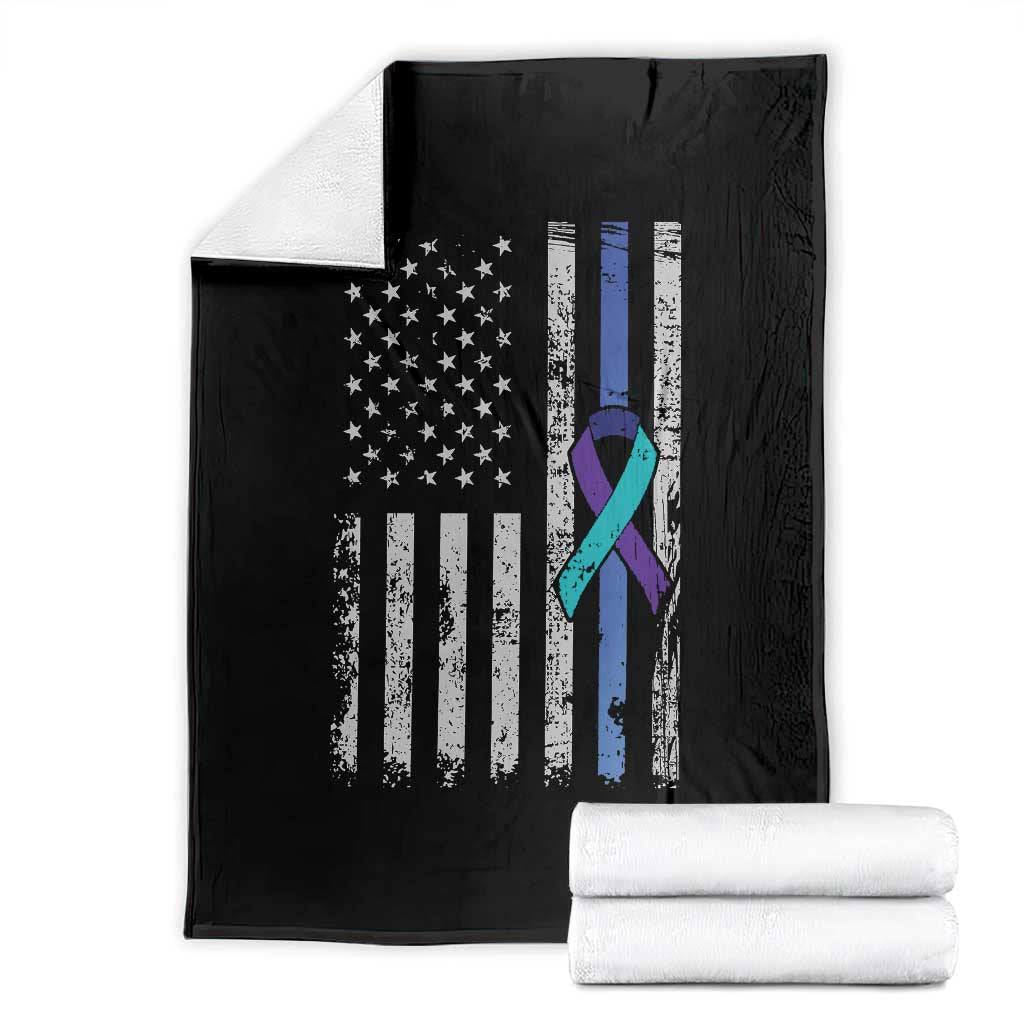 Police Suicide Prevention Awareness American Flag Ribbon Support Throw Blanket TS11 Black Print Your Wear