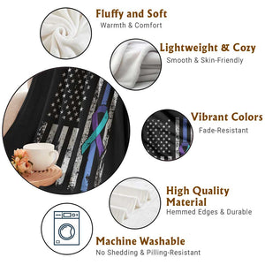 Police Suicide Prevention Awareness American Flag Ribbon Support Throw Blanket