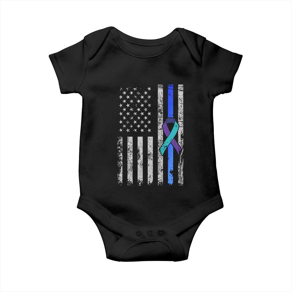 Police Suicide Prevention Awareness American Flag Ribbon Support Baby Onesie TS11 Black Print Your Wear