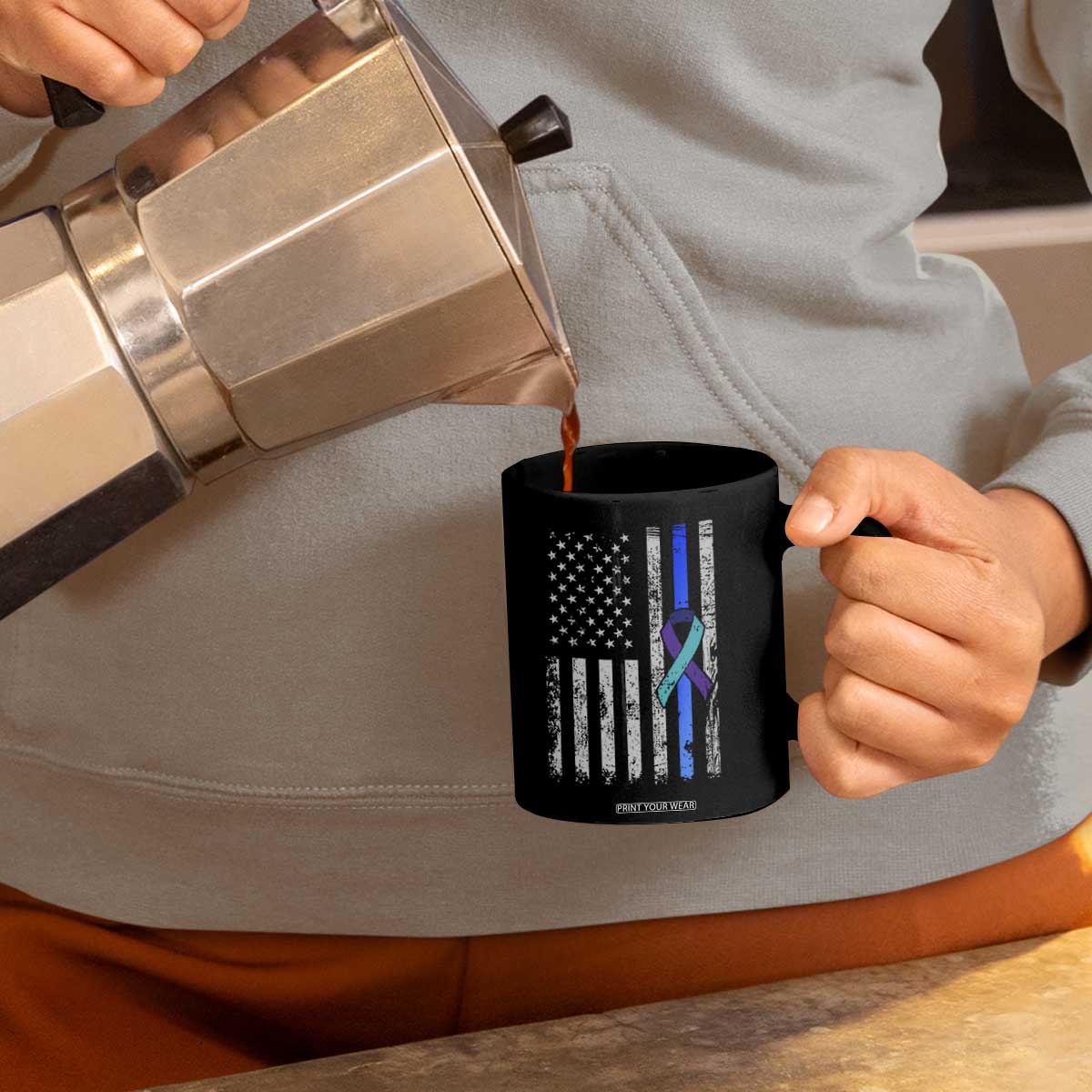Police Suicide Prevention Awareness American Flag Ribbon Support Coffee Mug