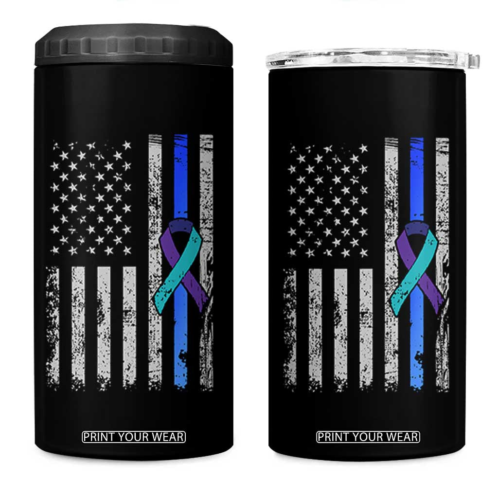 Police Suicide Prevention Awareness American Flag Ribbon Support 4 in 1 Can Cooler Tumbler