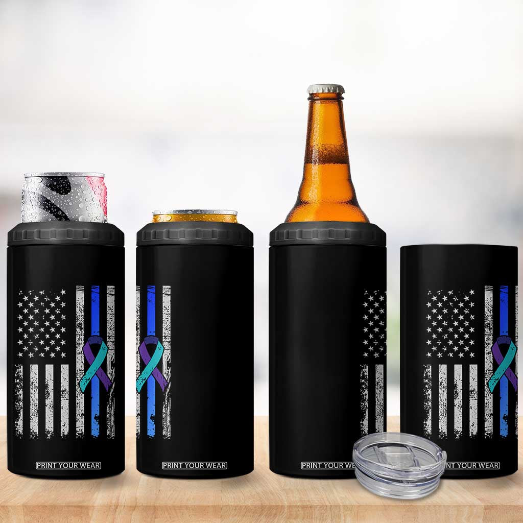 Police Suicide Prevention Awareness American Flag Ribbon Support 4 in 1 Can Cooler Tumbler