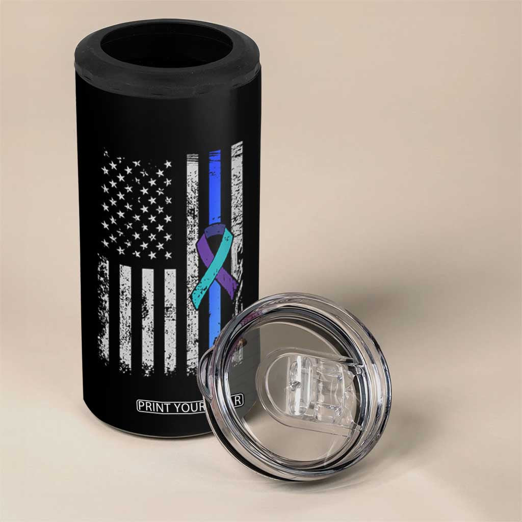 Police Suicide Prevention Awareness American Flag Ribbon Support 4 in 1 Can Cooler Tumbler