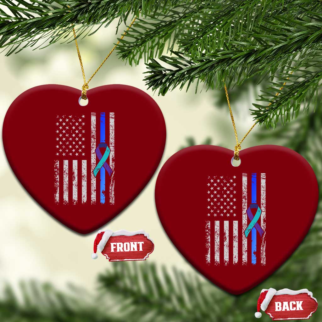 Police Suicide Prevention Awareness American Flag Ribbon Support Ceramic Ornament