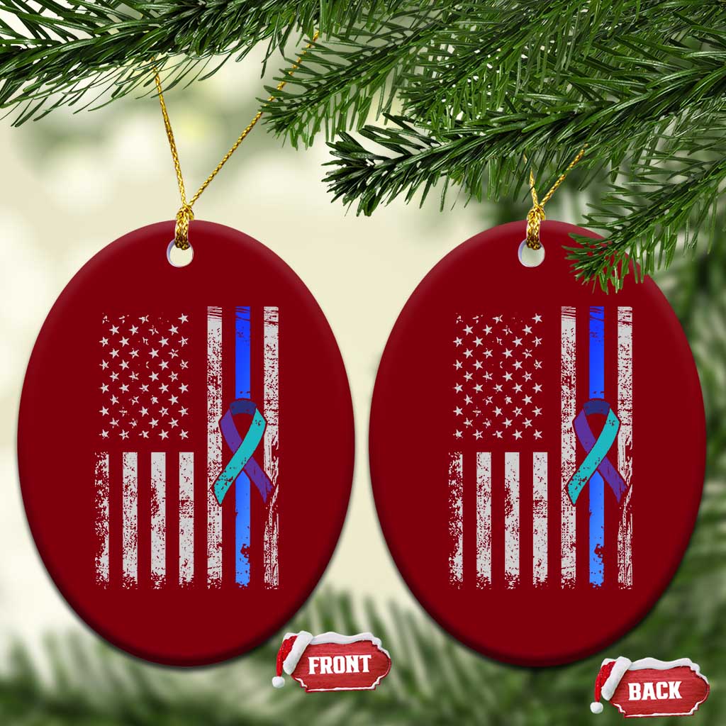 Police Suicide Prevention Awareness American Flag Ribbon Support Ceramic Ornament