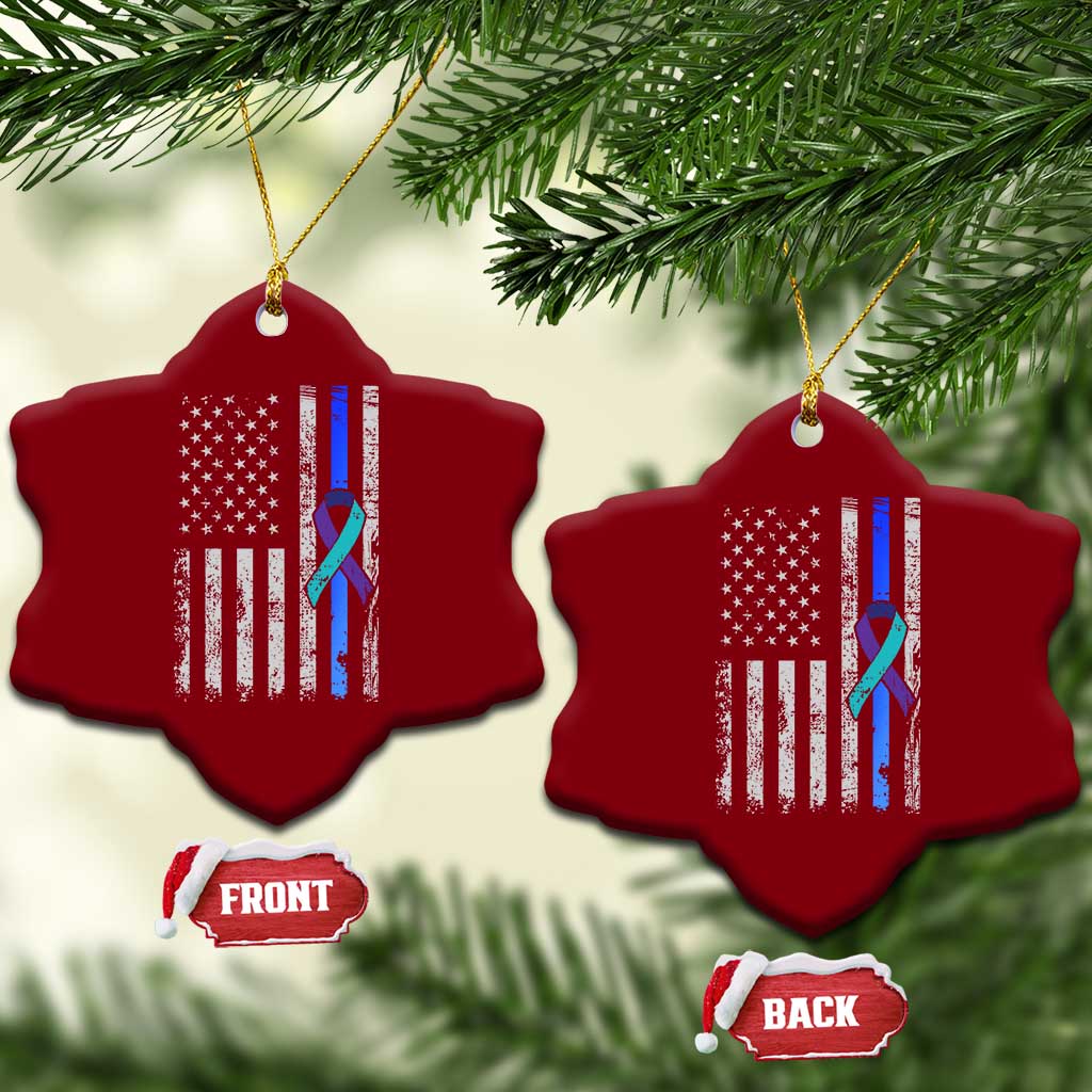 Police Suicide Prevention Awareness American Flag Ribbon Support Ceramic Ornament